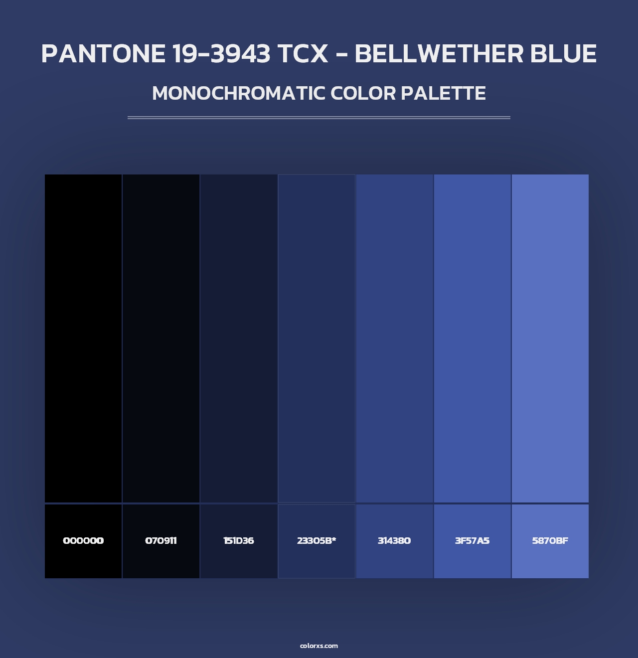 PANTONE 19-3943 TCX - Bellwether Blue - Monochromatic Color Palette