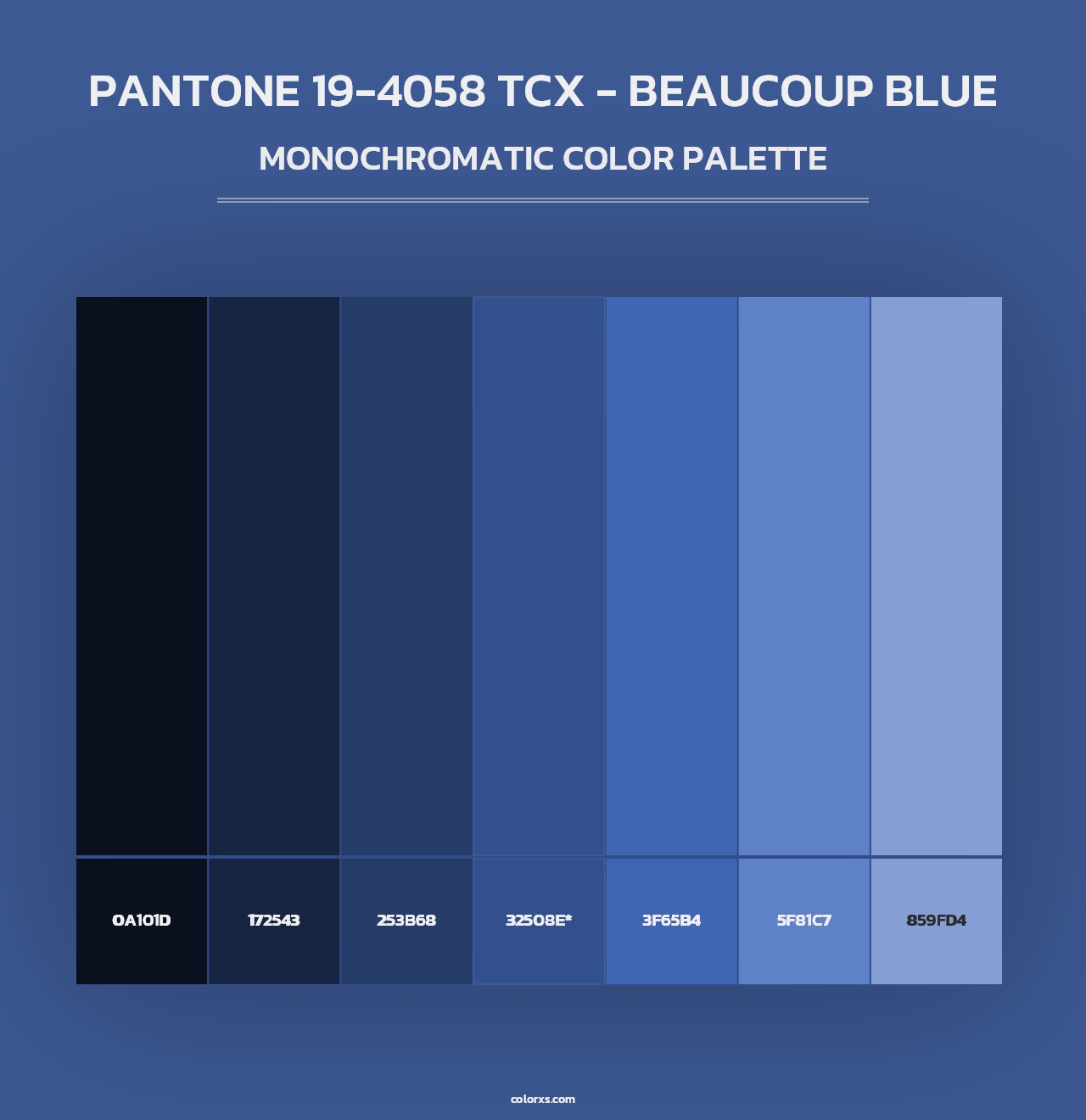 PANTONE 19-4058 TCX - Beaucoup Blue - Monochromatic Color Palette
