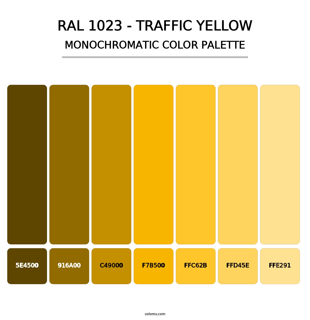 RAL 1023 - Traffic Yellow - Monochromatic Color Palette