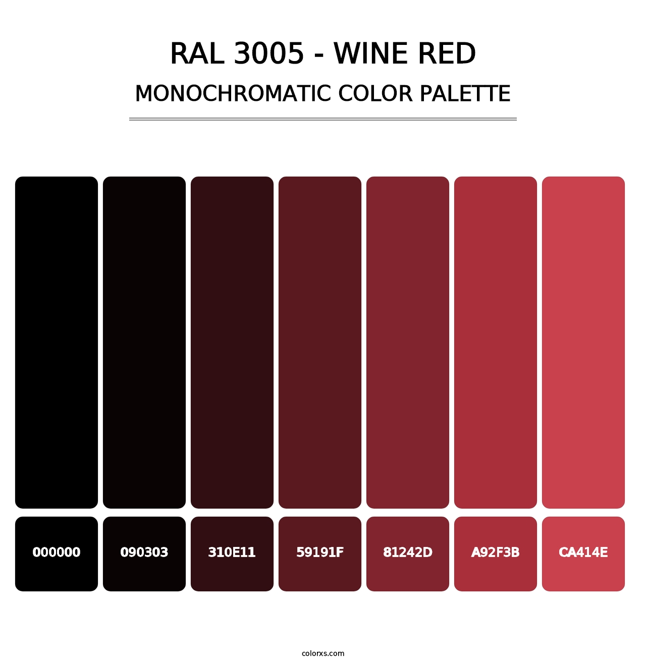 RAL 3005 - Wine Red - Monochromatic Color Palette