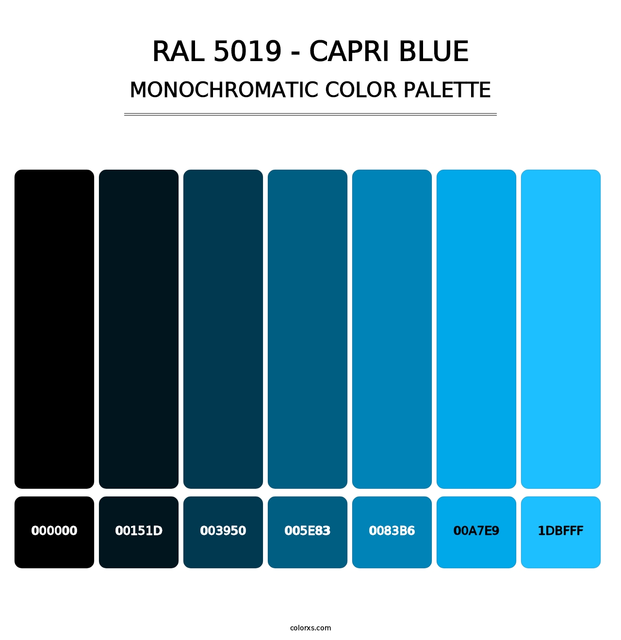 RAL 5019 - Capri Blue - Monochromatic Color Palette