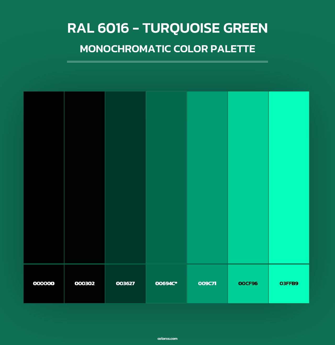 RAL 6016 - Turquoise Green - Monochromatic Color Palette
