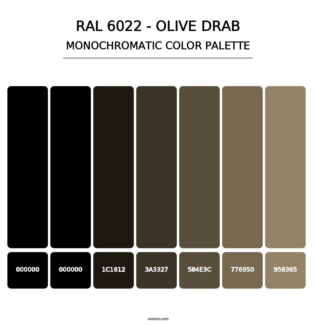 RAL 6022 - Olive Drab - Monochromatic Color Palette