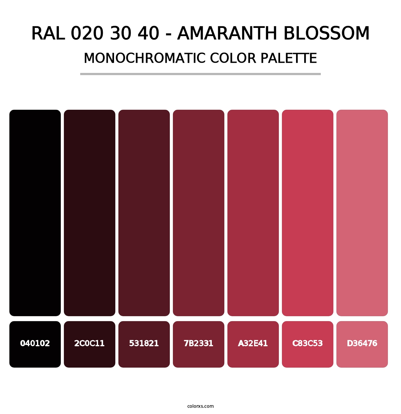 RAL 020 30 40 - Amaranth Blossom - Monochromatic Color Palette