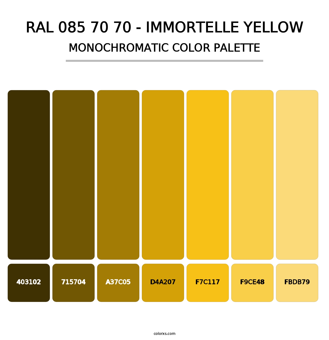 RAL 085 70 70 - Immortelle Yellow - Monochromatic Color Palette