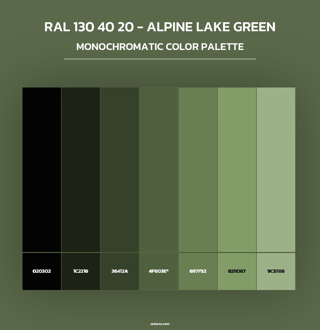 RAL 130 40 20 - Alpine Lake Green - Monochromatic Color Palette