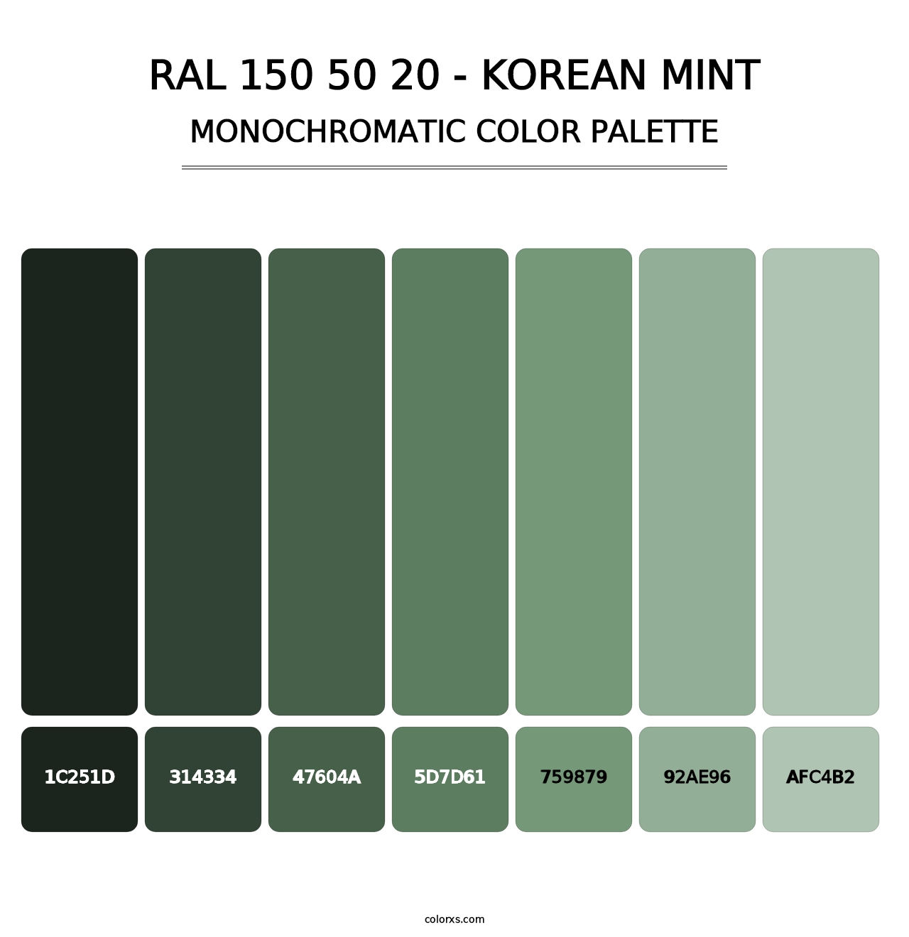RAL 150 50 20 - Korean Mint - Monochromatic Color Palette