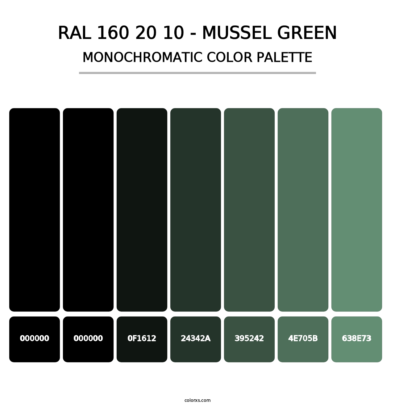 RAL 160 20 10 - Mussel Green - Monochromatic Color Palette