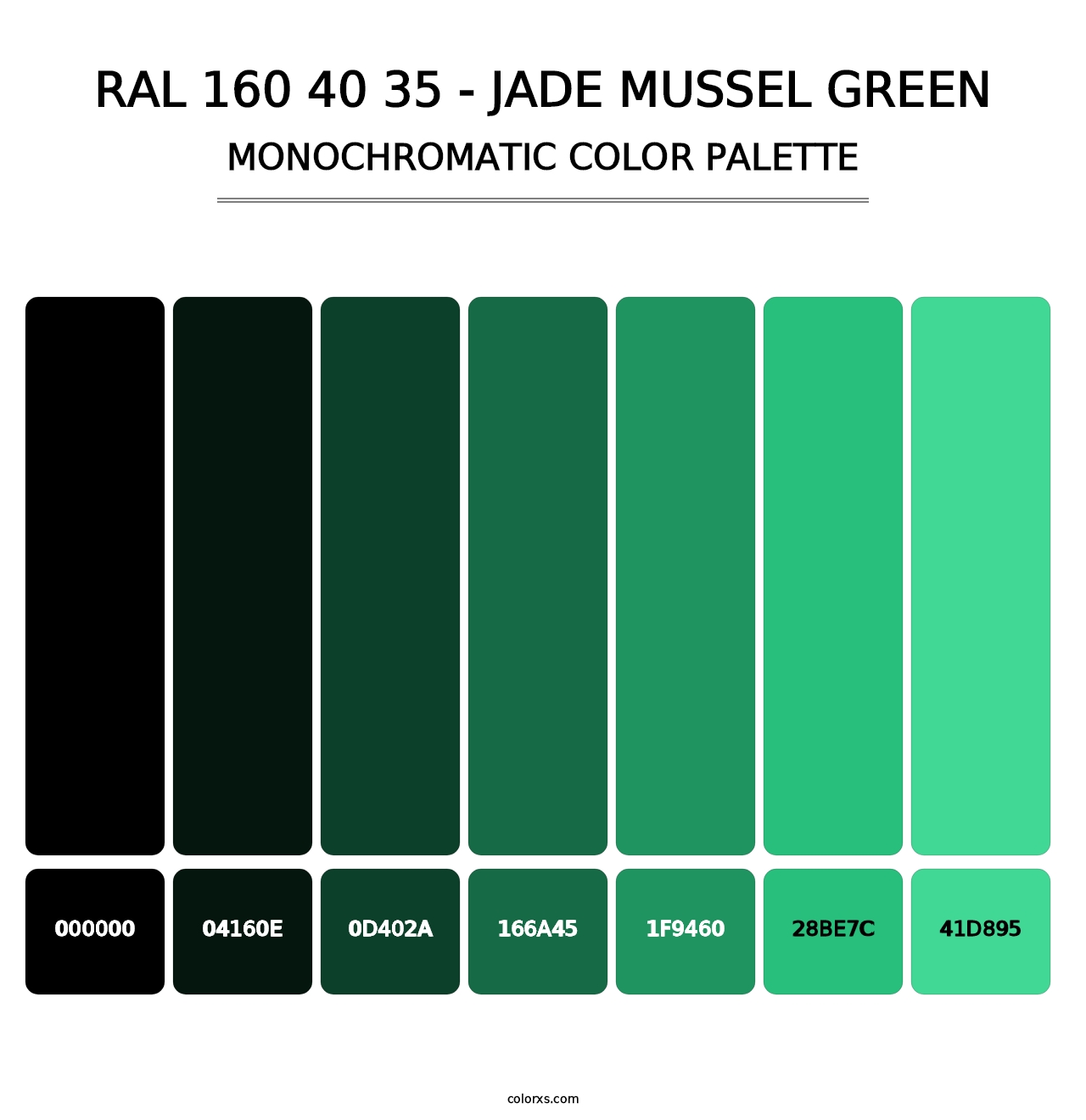 RAL 160 40 35 - Jade Mussel Green - Monochromatic Color Palette