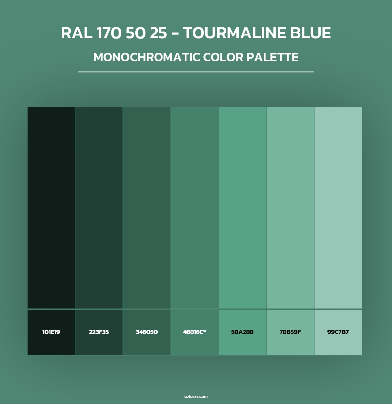 RAL 170 50 25 - Tourmaline Blue - Monochromatic Color Palette
