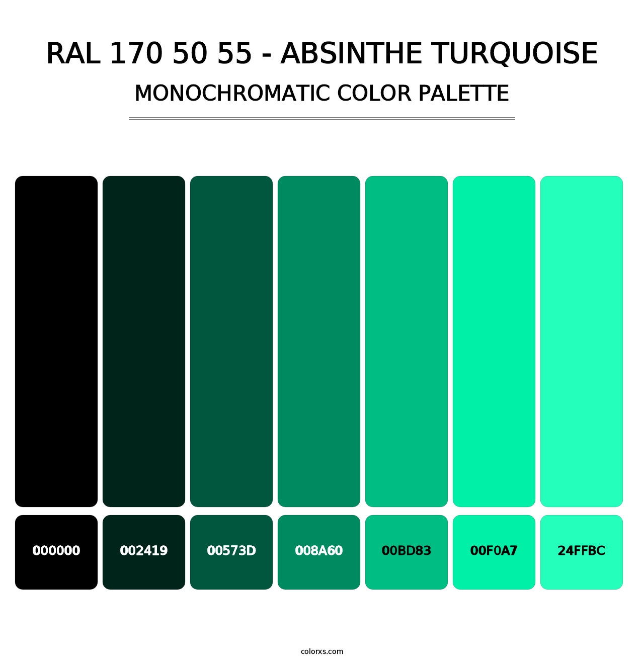 RAL 170 50 55 - Absinthe Turquoise - Monochromatic Color Palette