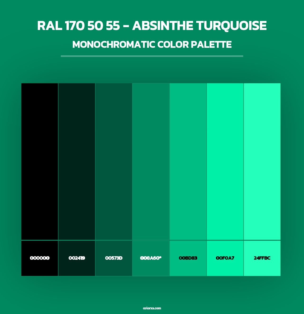 RAL 170 50 55 - Absinthe Turquoise - Monochromatic Color Palette