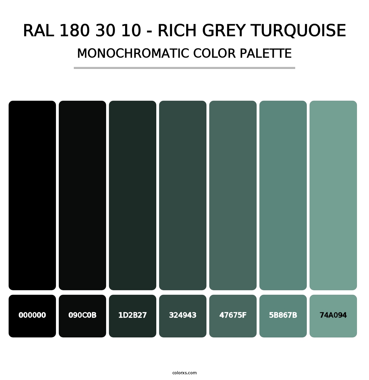 RAL 180 30 10 - Rich Grey Turquoise - Monochromatic Color Palette