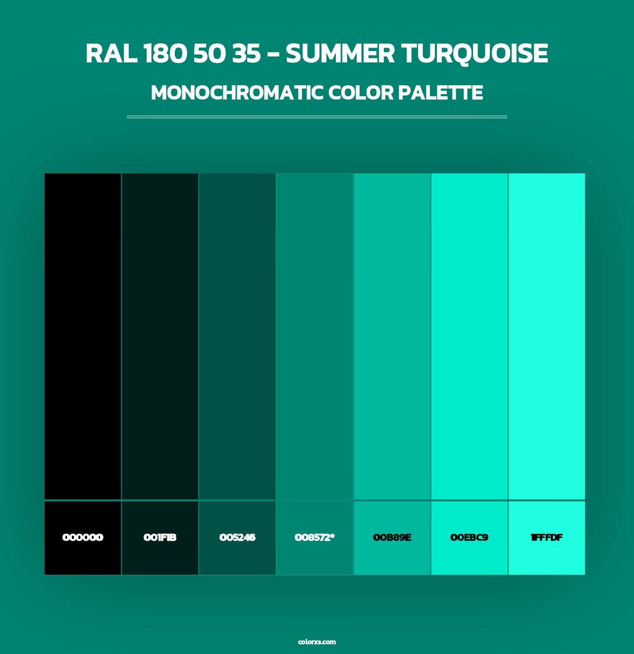 RAL 180 50 35 - Summer Turquoise - Monochromatic Color Palette