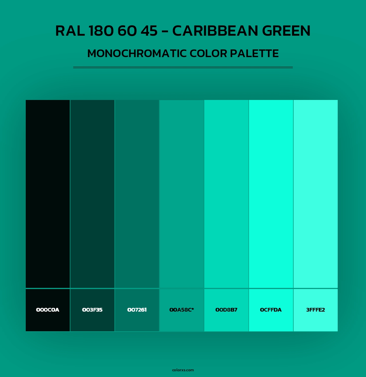 RAL 180 60 45 - Caribbean Green - Monochromatic Color Palette