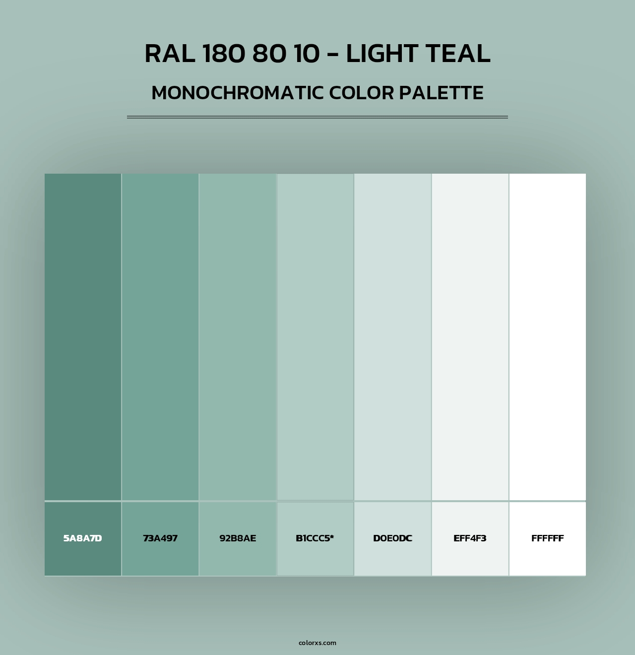 RAL 180 80 10 - Light Teal - Monochromatic Color Palette