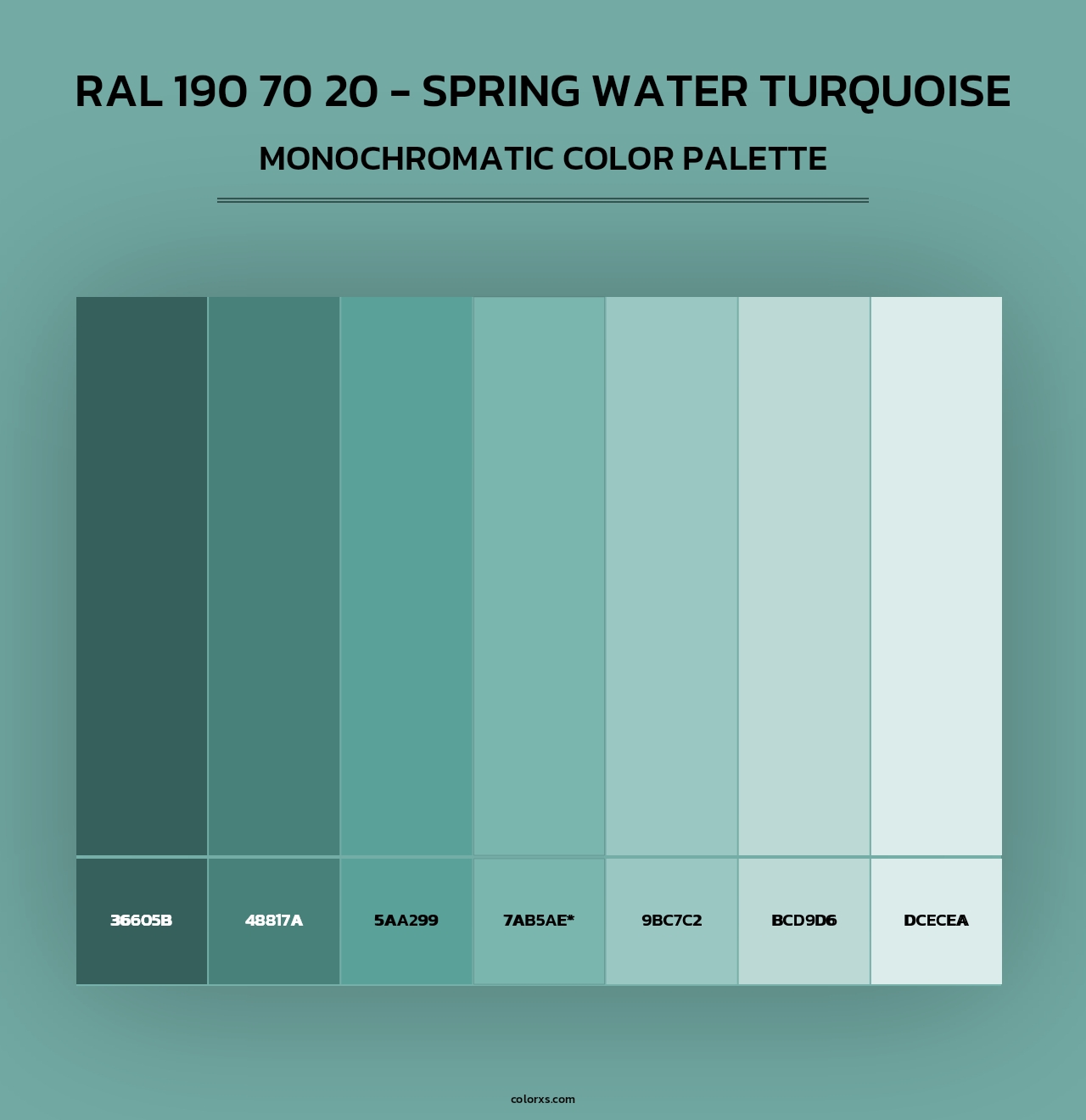 RAL 190 70 20 - Spring Water Turquoise - Monochromatic Color Palette