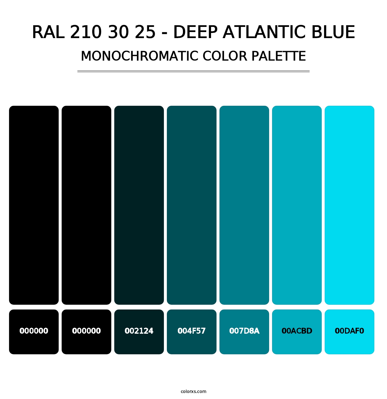 RAL 210 30 25 - Deep Atlantic Blue - Monochromatic Color Palette