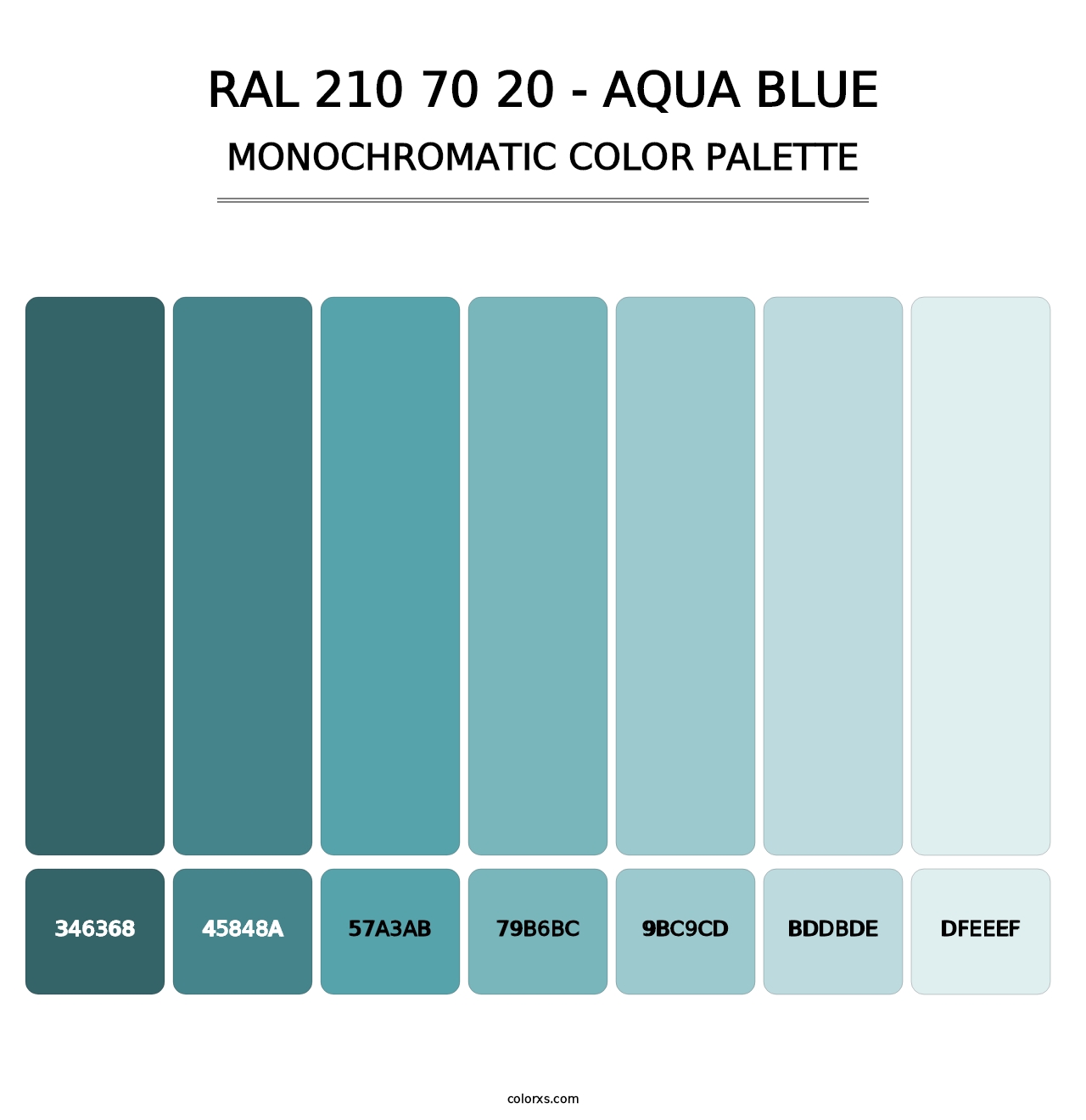 RAL 210 70 20 - Aqua Blue - Monochromatic Color Palette