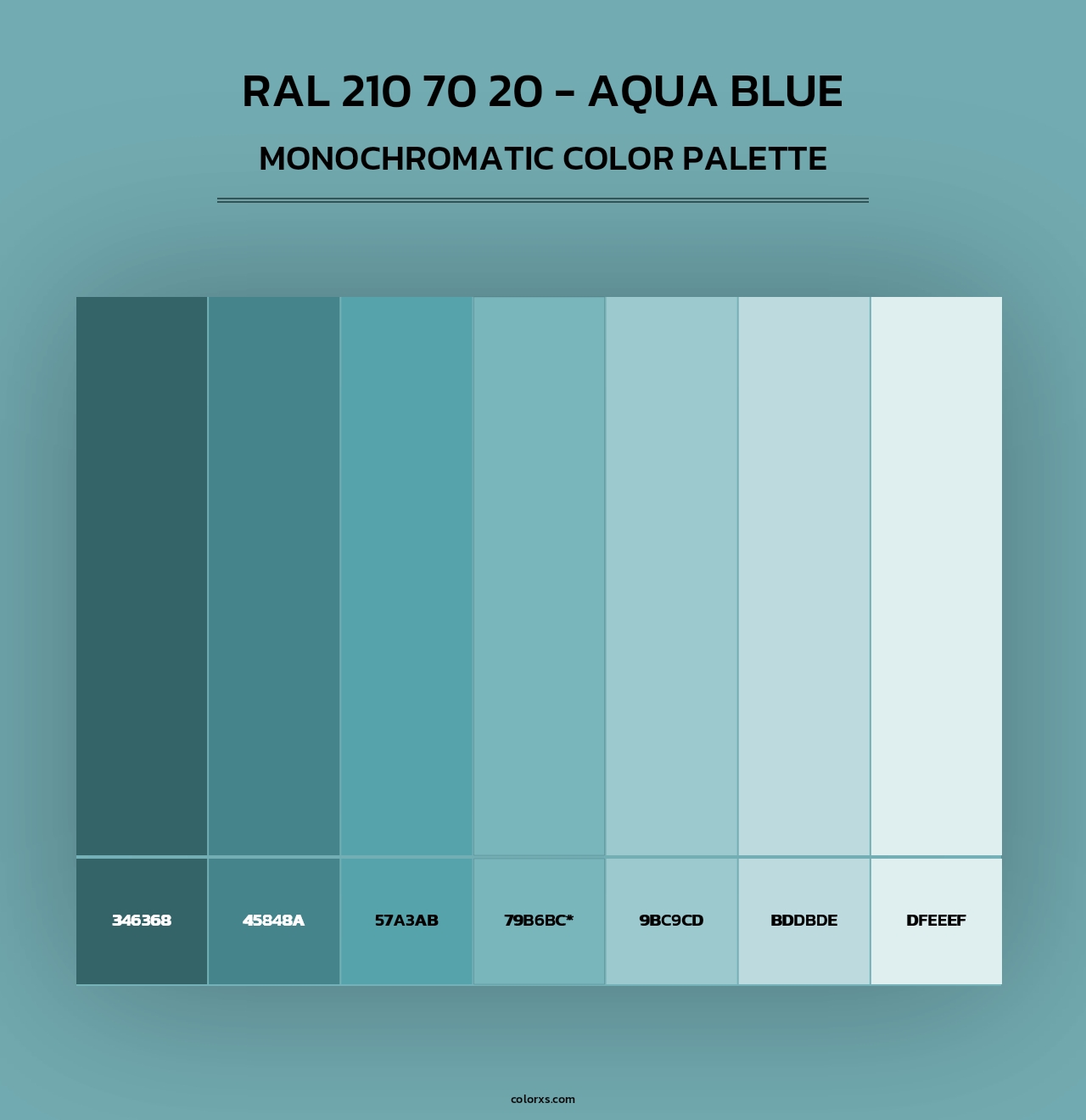 RAL 210 70 20 - Aqua Blue - Monochromatic Color Palette