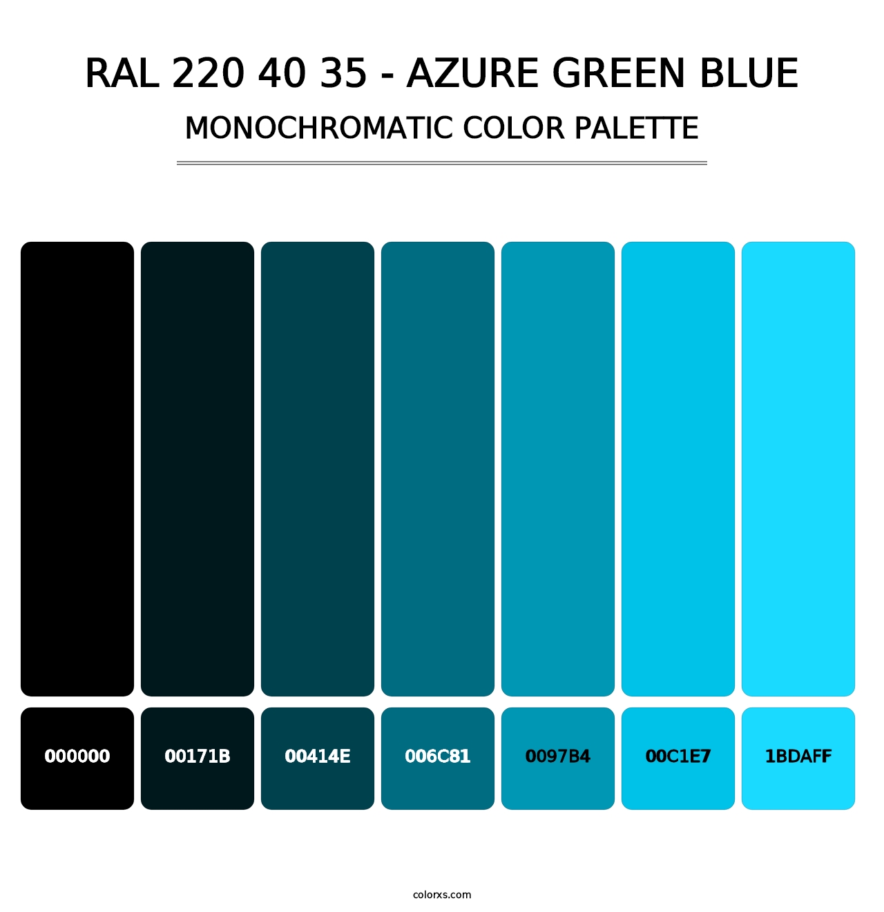 RAL 220 40 35 - Azure Green Blue - Monochromatic Color Palette