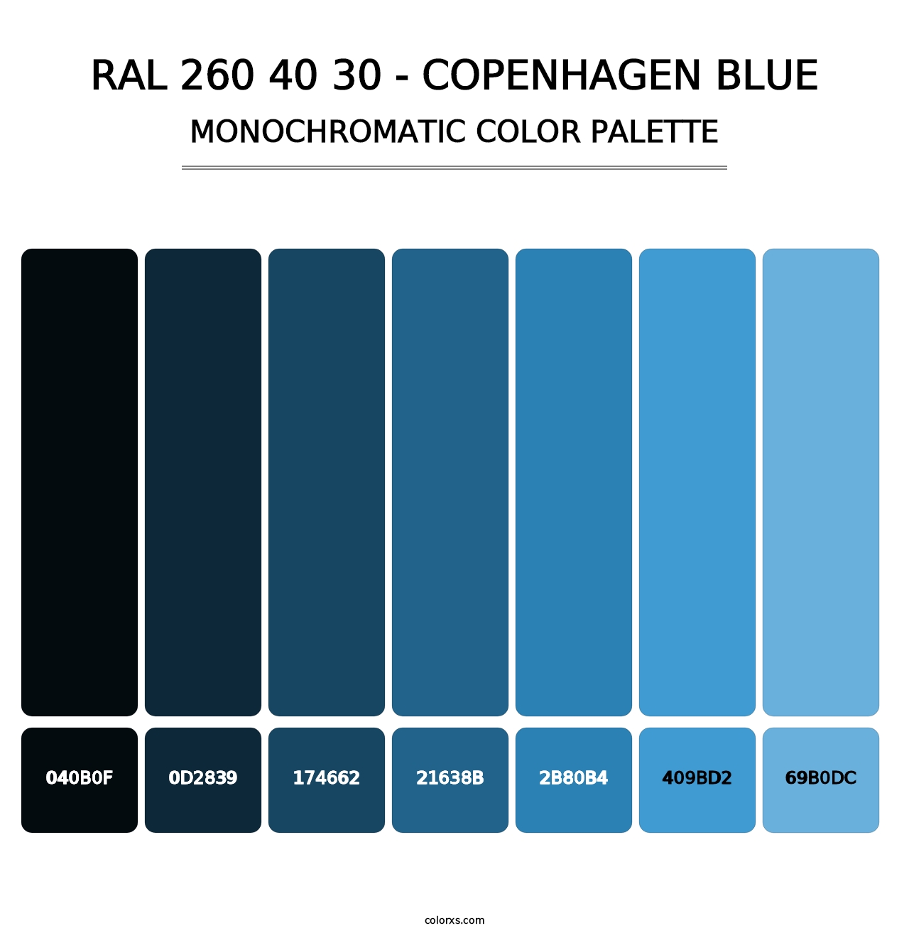 RAL 260 40 30 - Copenhagen Blue - Monochromatic Color Palette
