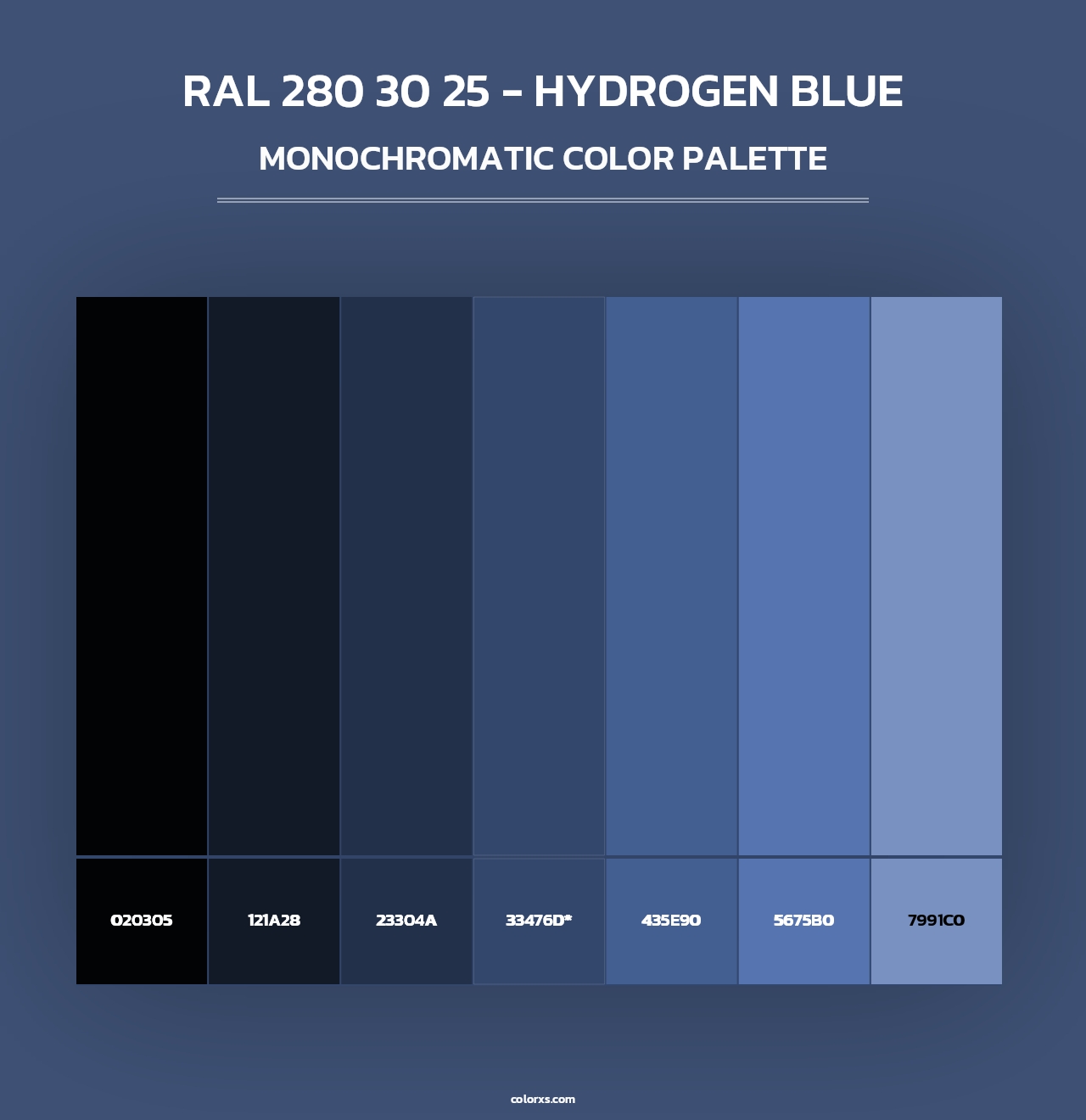 RAL 280 30 25 - Hydrogen Blue - Monochromatic Color Palette