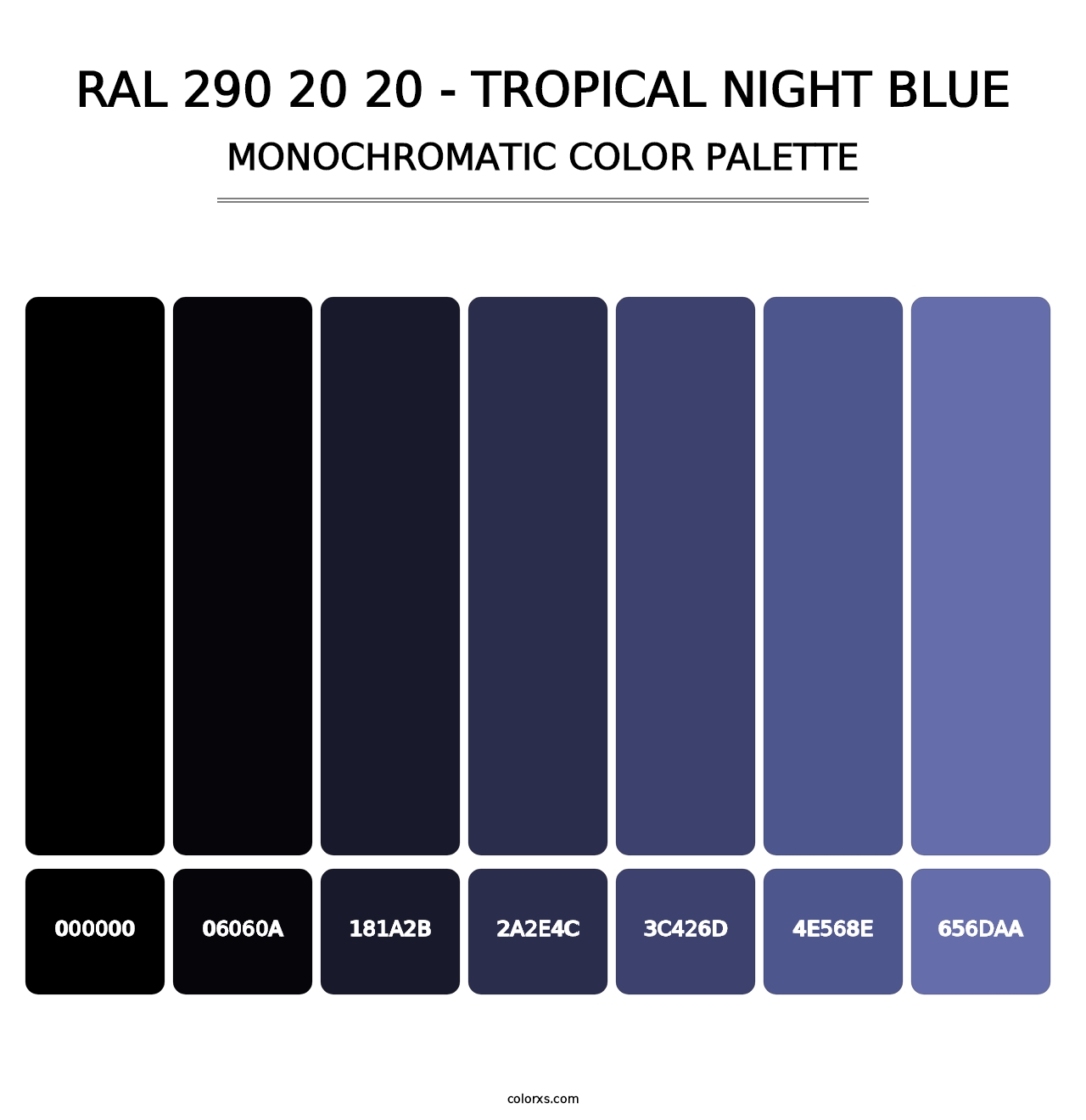 RAL 290 20 20 - Tropical Night Blue - Monochromatic Color Palette