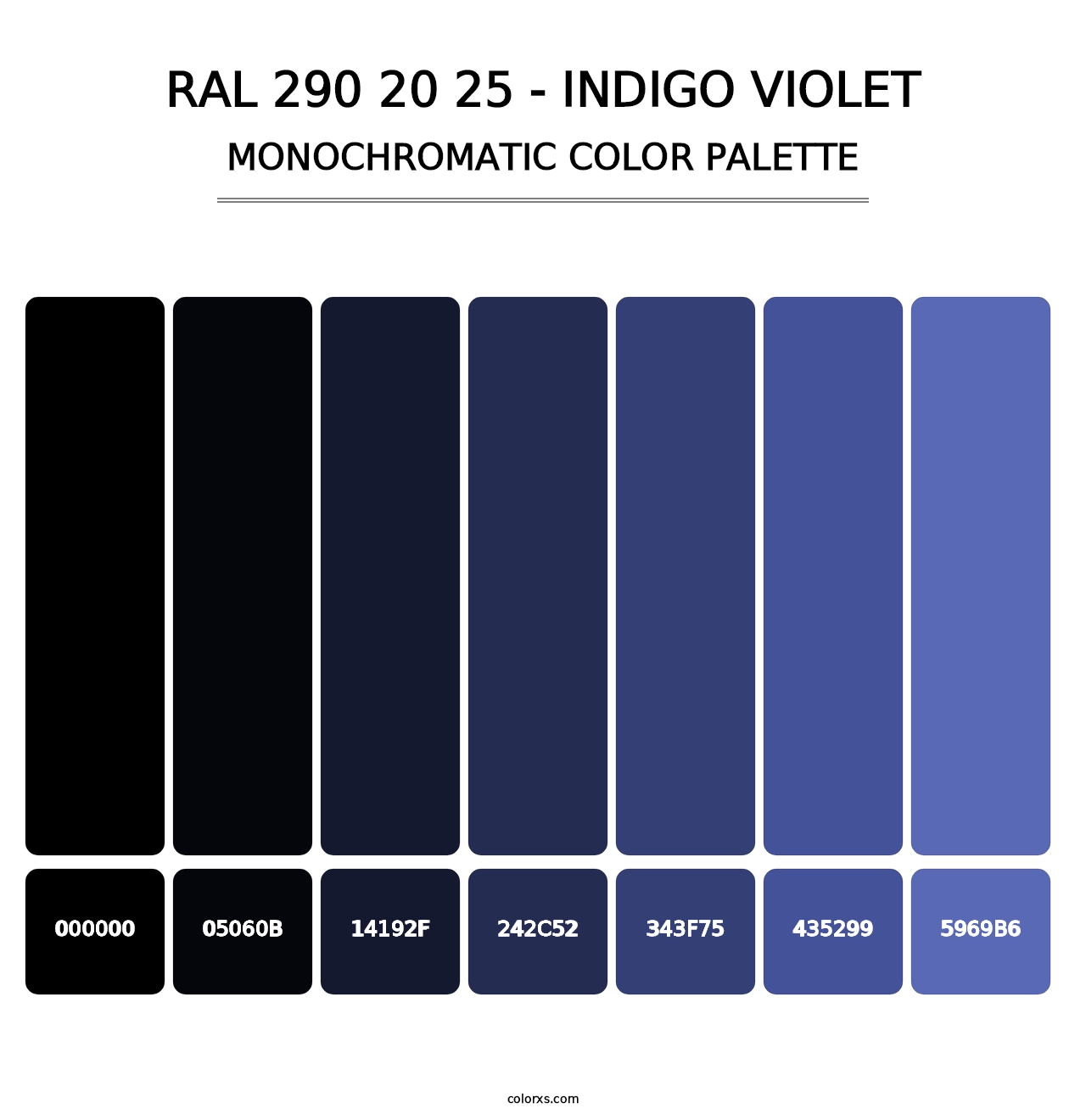 RAL 290 20 25 - Indigo Violet - Monochromatic Color Palette