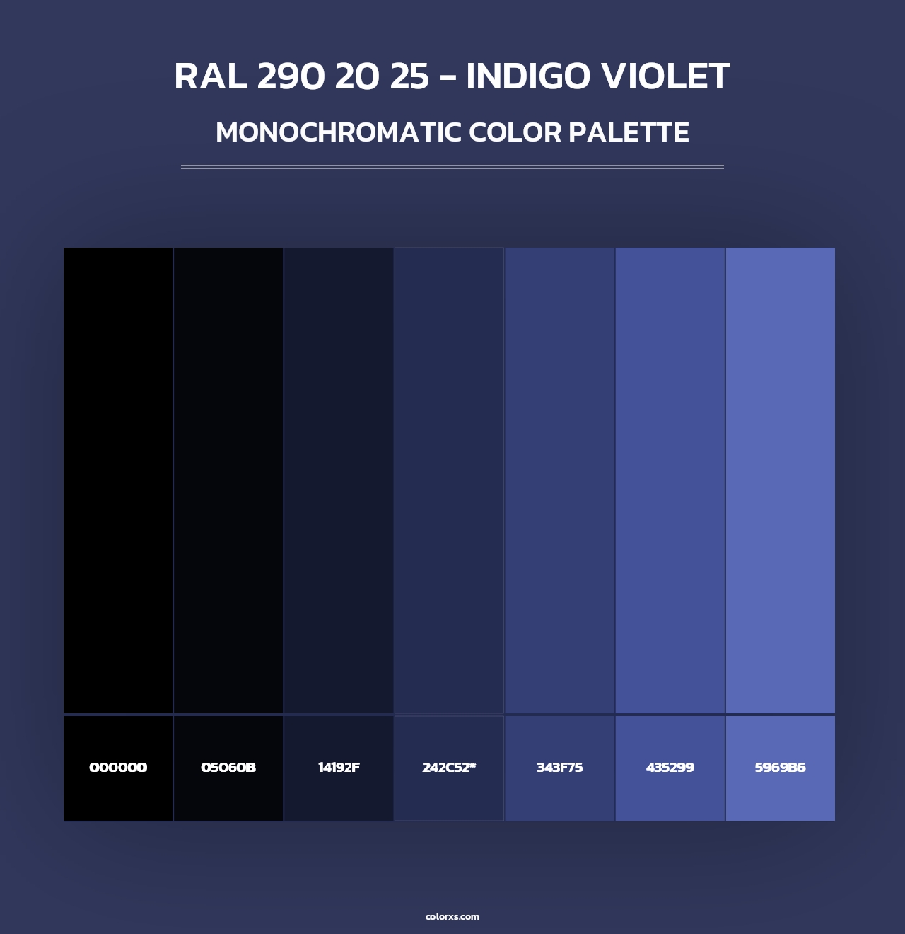 RAL 290 20 25 - Indigo Violet - Monochromatic Color Palette