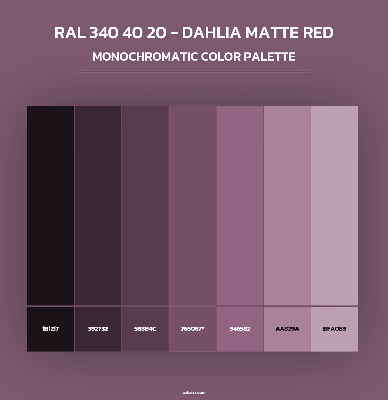 RAL 340 40 20 - Dahlia Matte Red - Monochromatic Color Palette