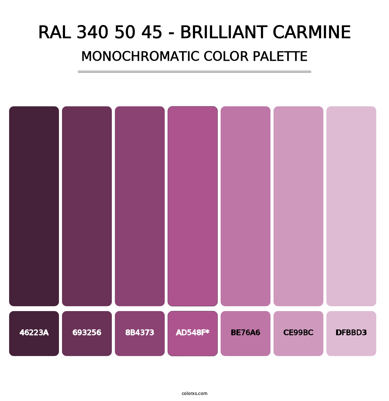 RAL 340 50 45 - Brilliant Carmine - Monochromatic Color Palette