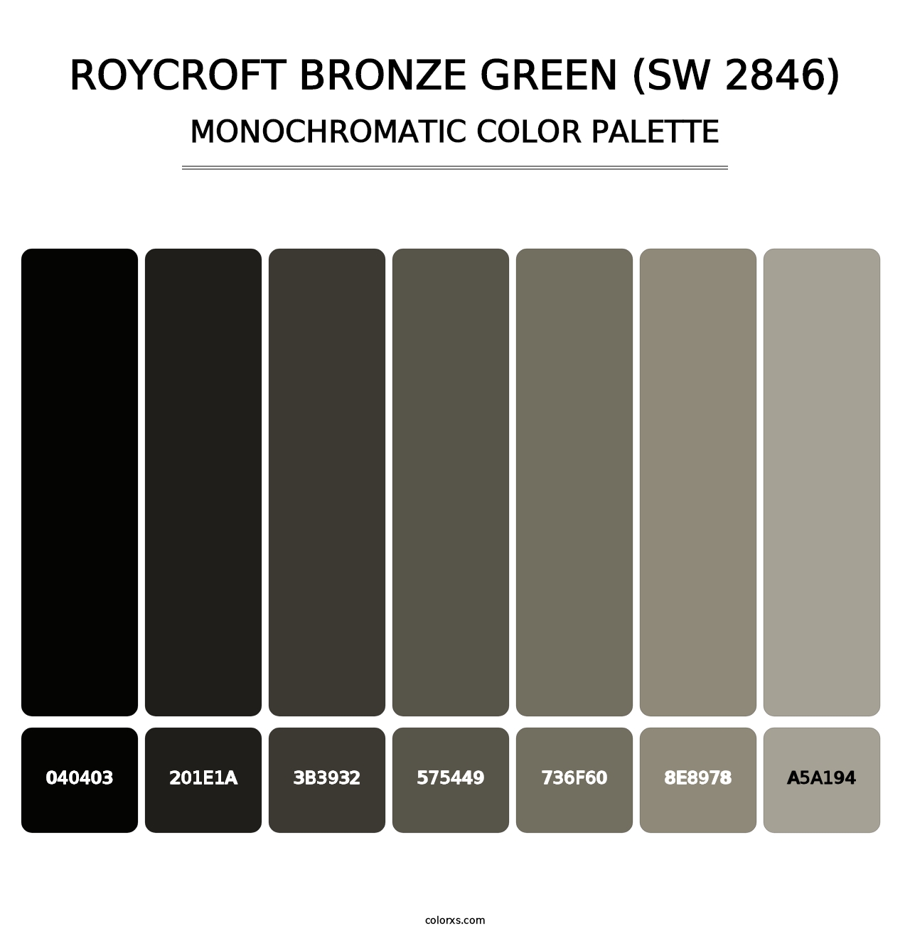 Roycroft Bronze Green (SW 2846) - Monochromatic Color Palette