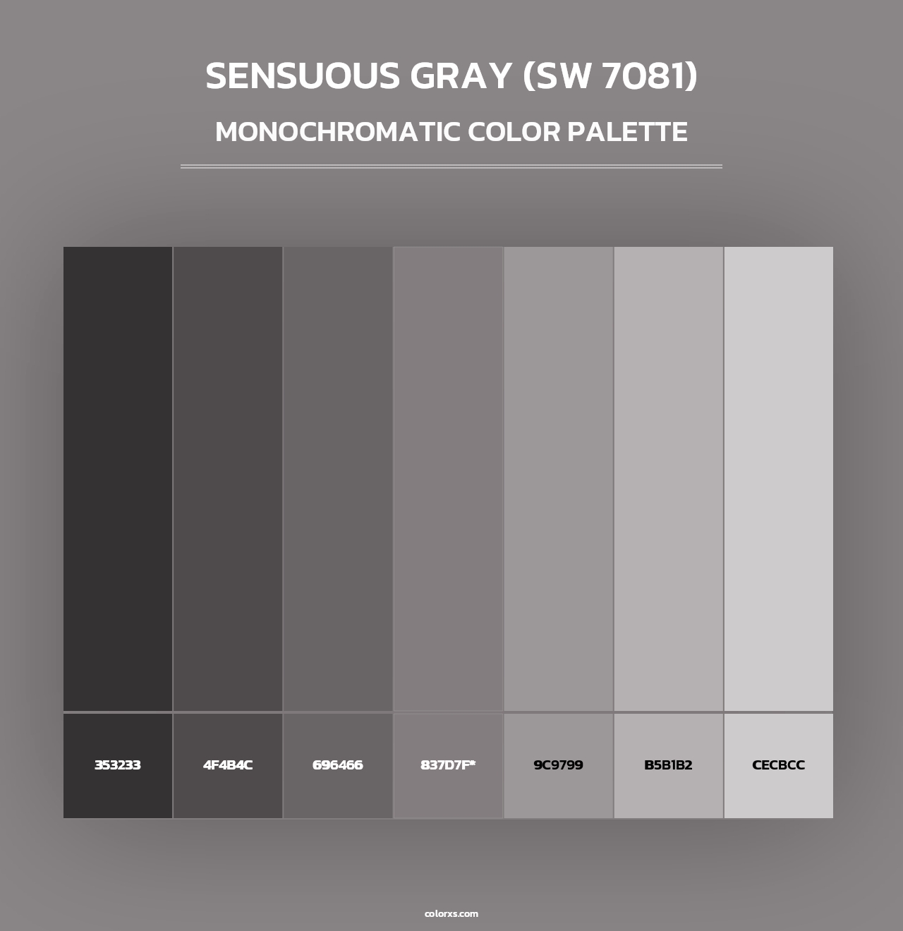 Sensuous Gray (SW 7081) - Monochromatic Color Palette
