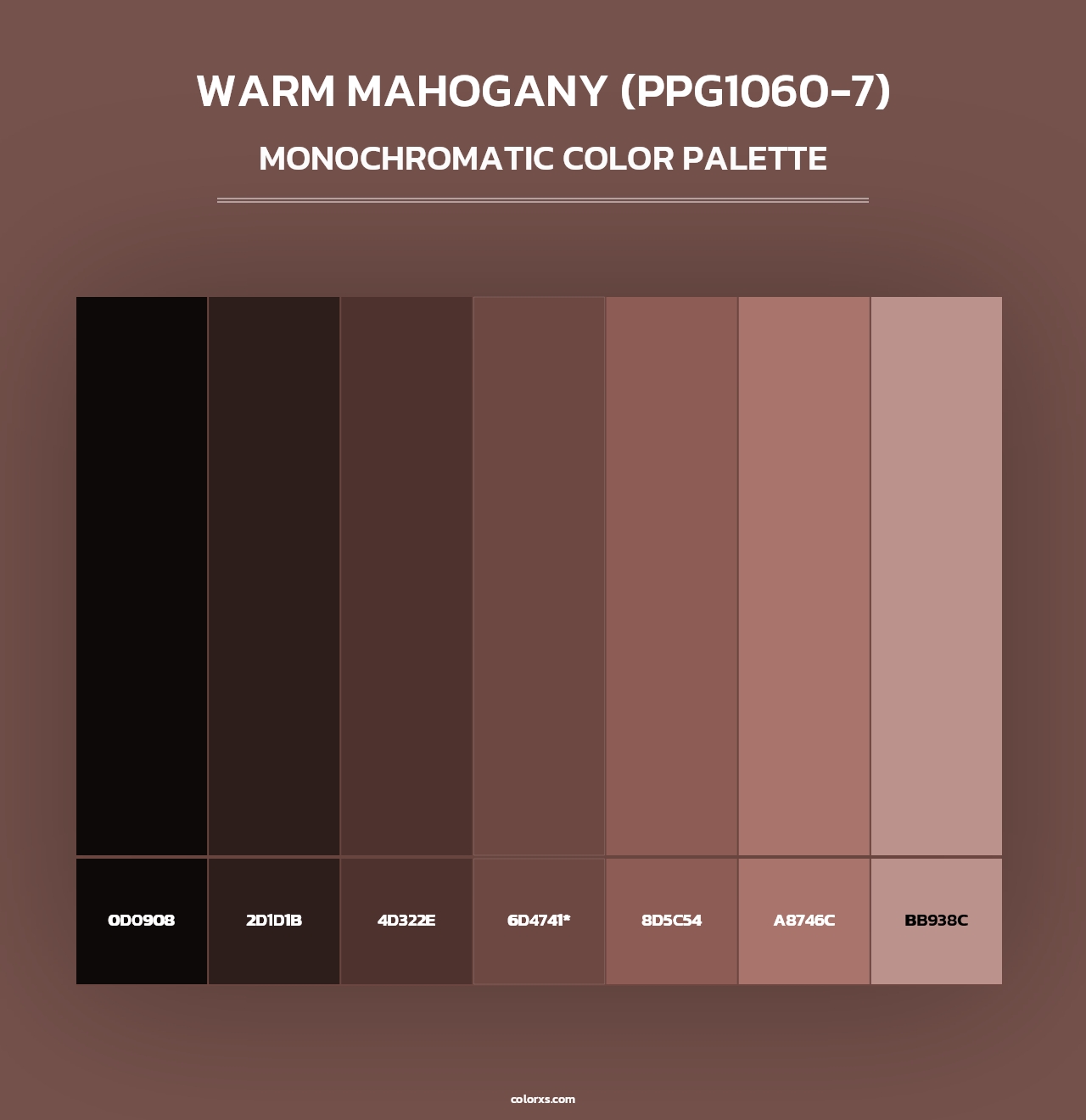 Warm Mahogany (PPG1060-7) - Monochromatic Color Palette