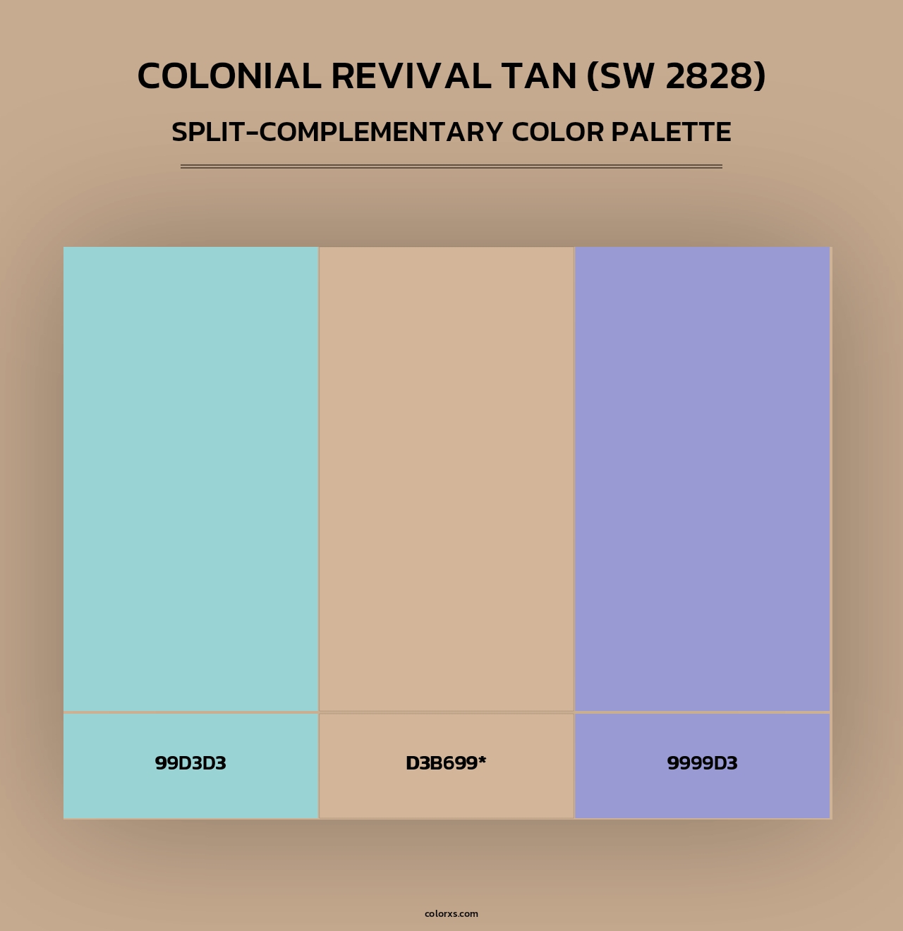 Colonial Revival Tan (SW 2828) - Split-Complementary Color Palette