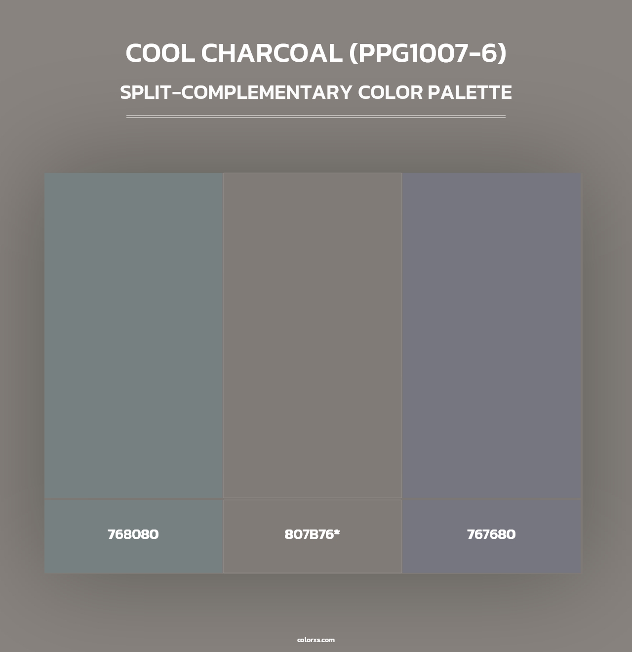 Cool Charcoal (PPG1007-6) - Split-Complementary Color Palette