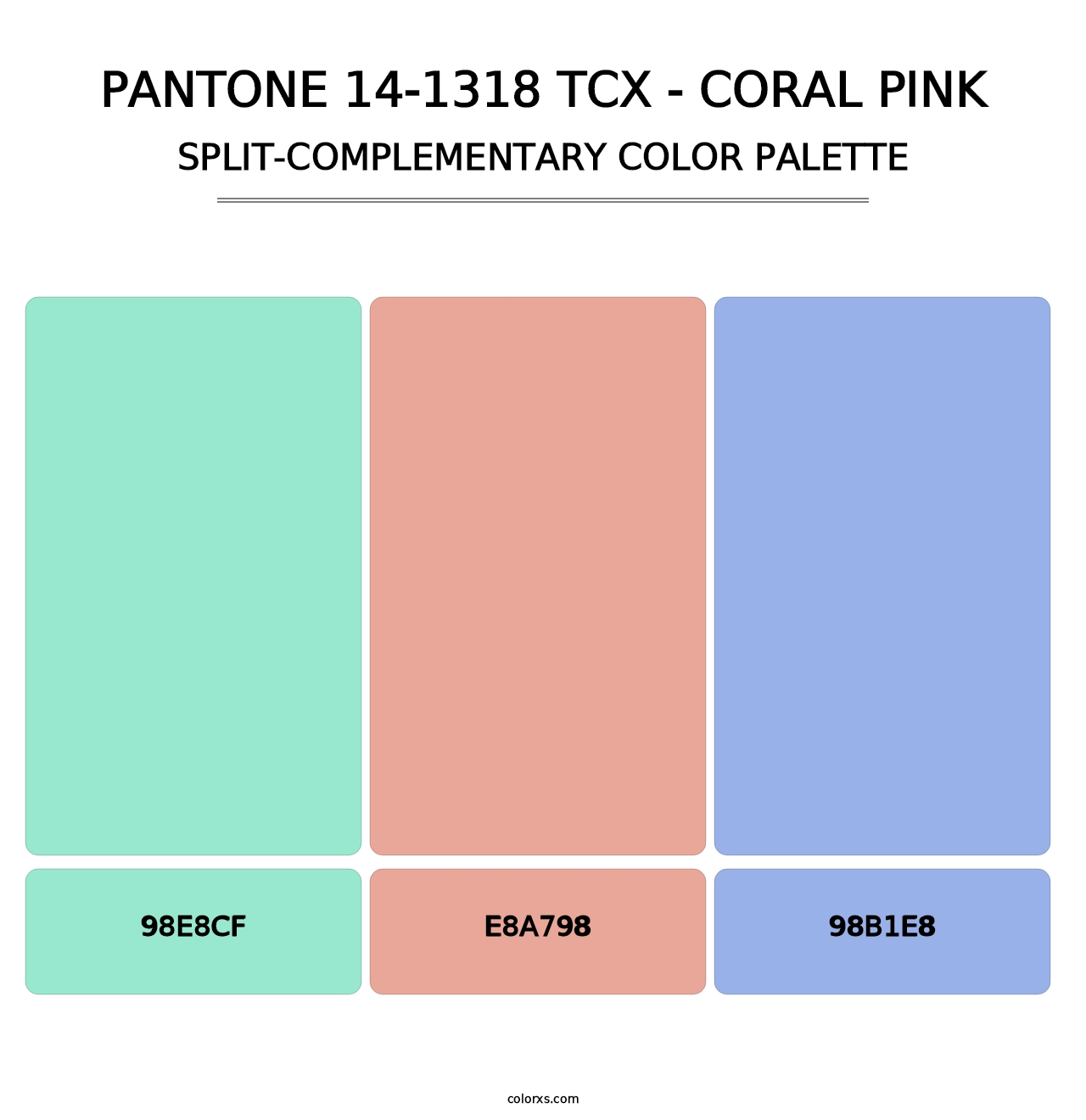 PANTONE 14-1318 TCX - Coral Pink - Split-Complementary Color Palette