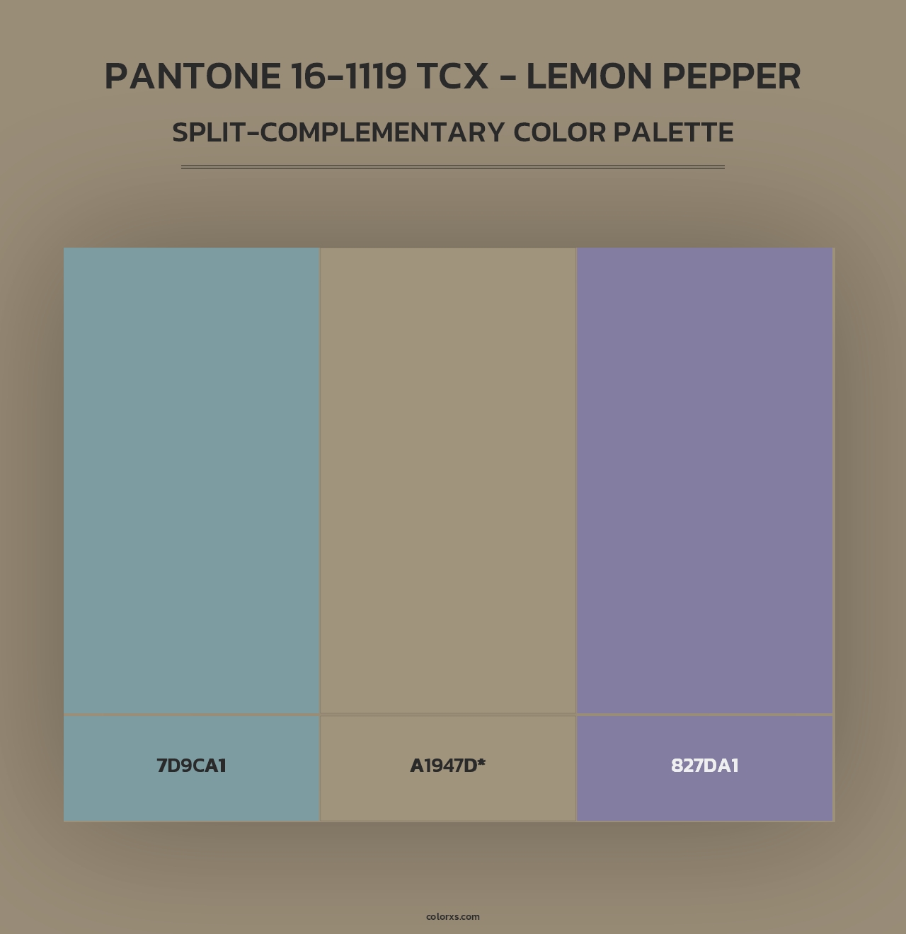 PANTONE 16-1119 TCX - Lemon Pepper - Split-Complementary Color Palette