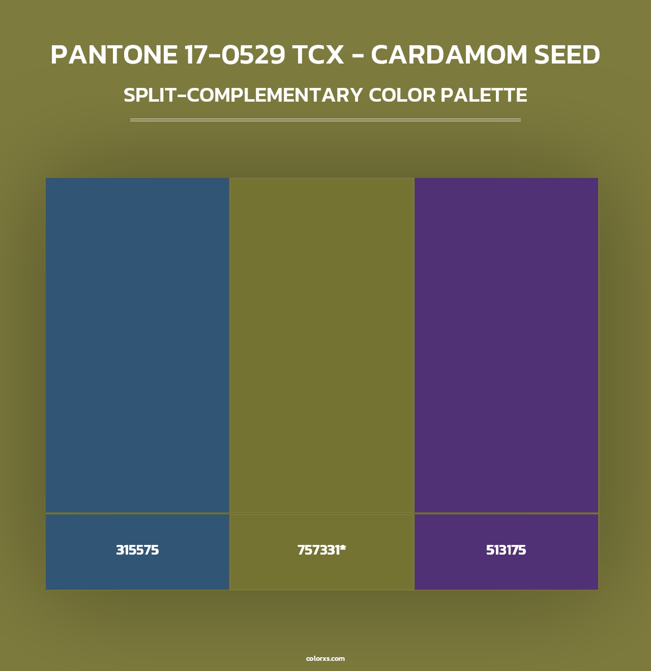 PANTONE 17-0529 TCX - Cardamom Seed - Split-Complementary Color Palette