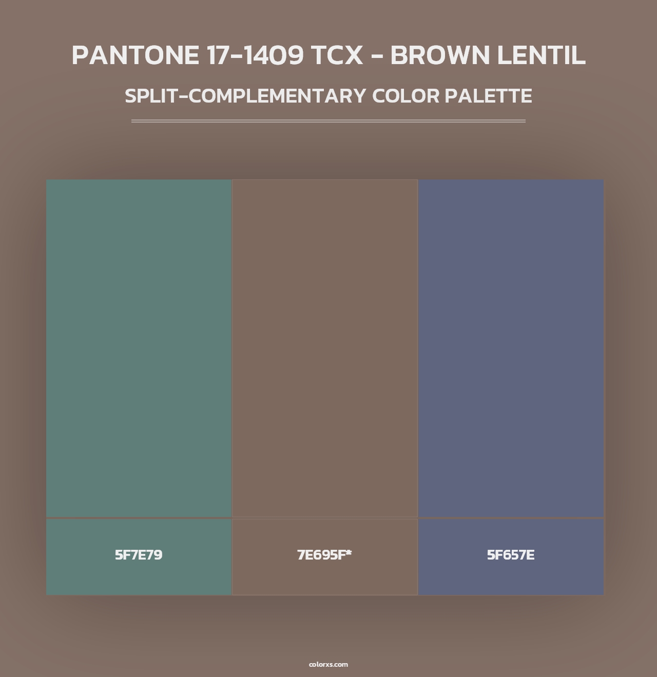 PANTONE 17-1409 TCX - Brown Lentil - Split-Complementary Color Palette