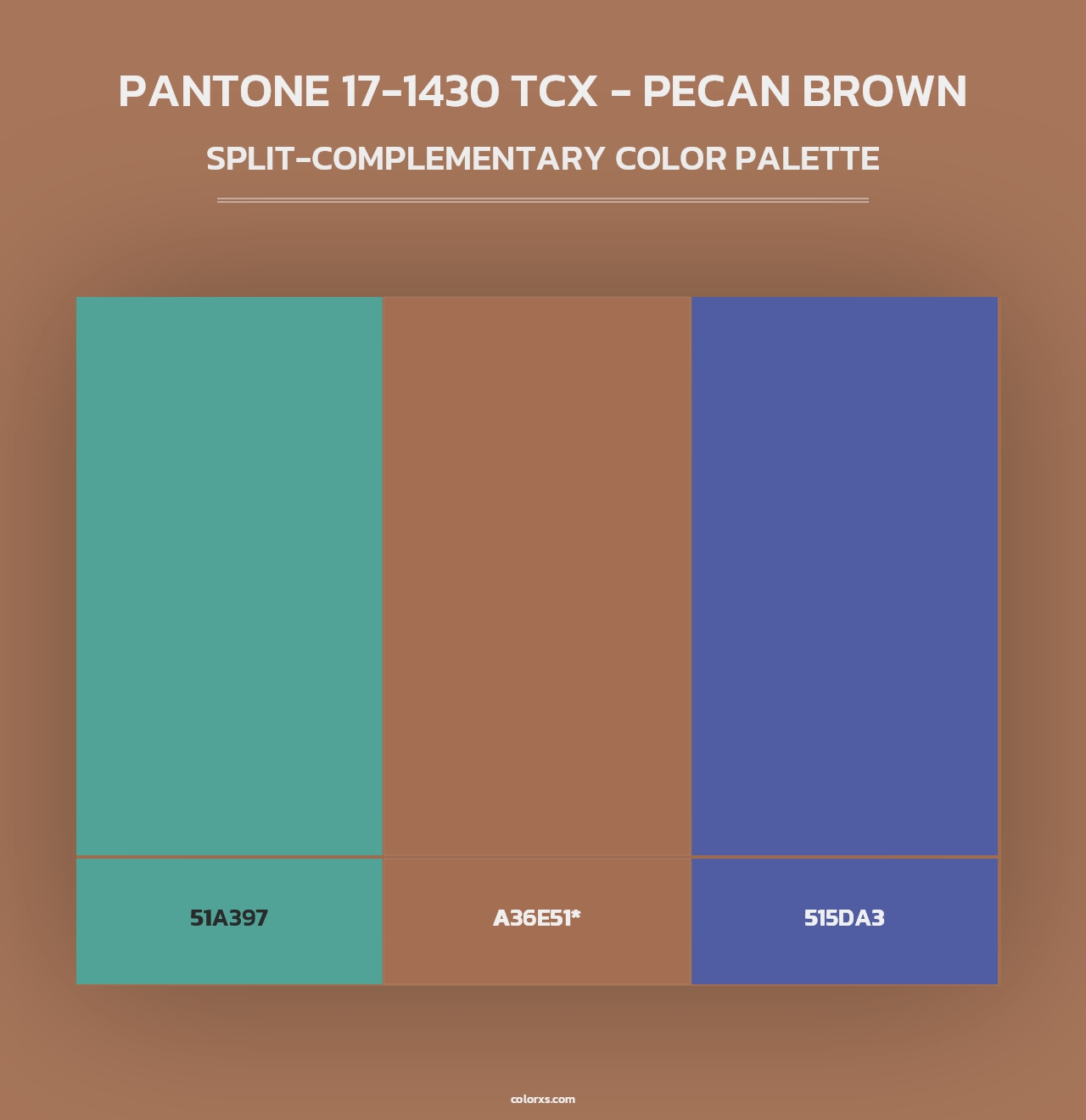 PANTONE 17-1430 TCX - Pecan Brown - Split-Complementary Color Palette