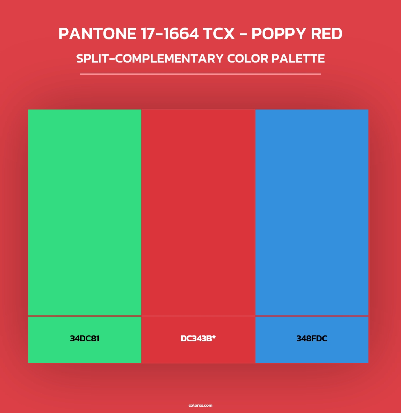 PANTONE 17-1664 TCX - Poppy Red - Split-Complementary Color Palette