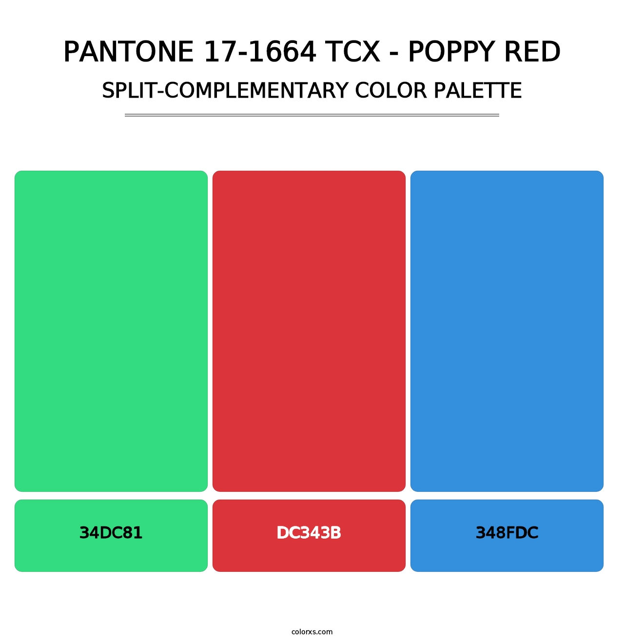 PANTONE 17-1664 TCX - Poppy Red - Split-Complementary Color Palette