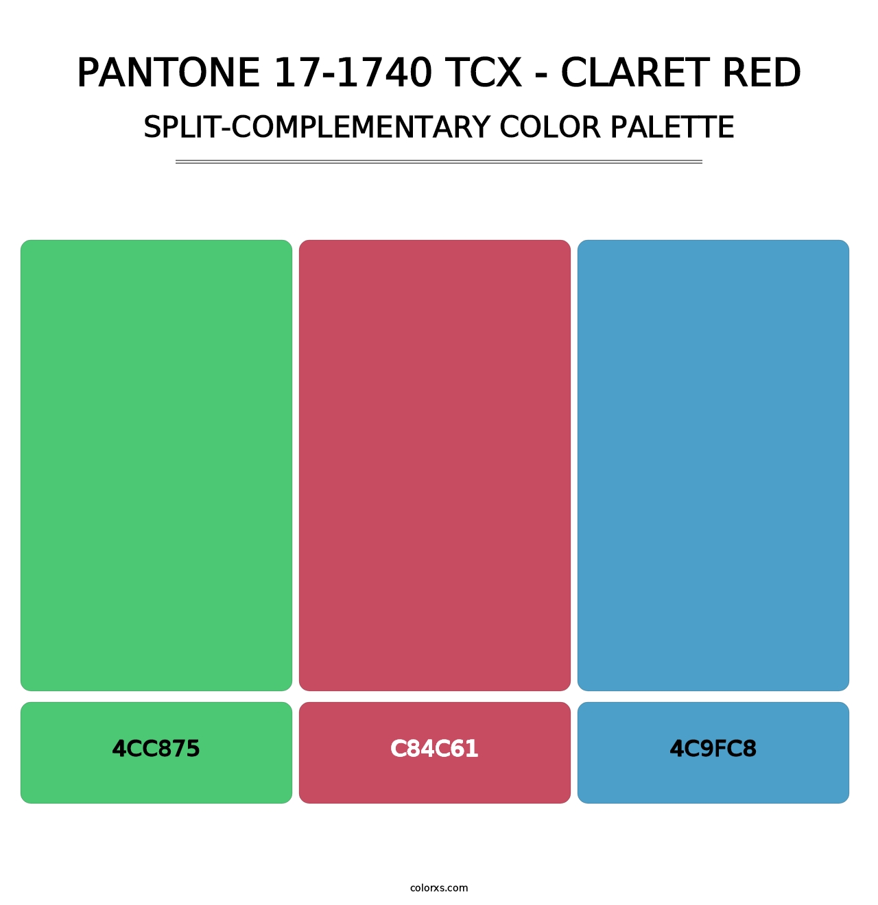 PANTONE 17-1740 TCX - Claret Red - Split-Complementary Color Palette