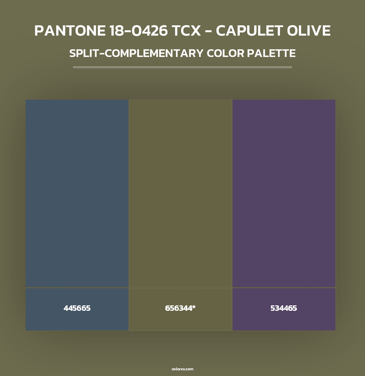 PANTONE 18-0426 TCX - Capulet Olive - Split-Complementary Color Palette