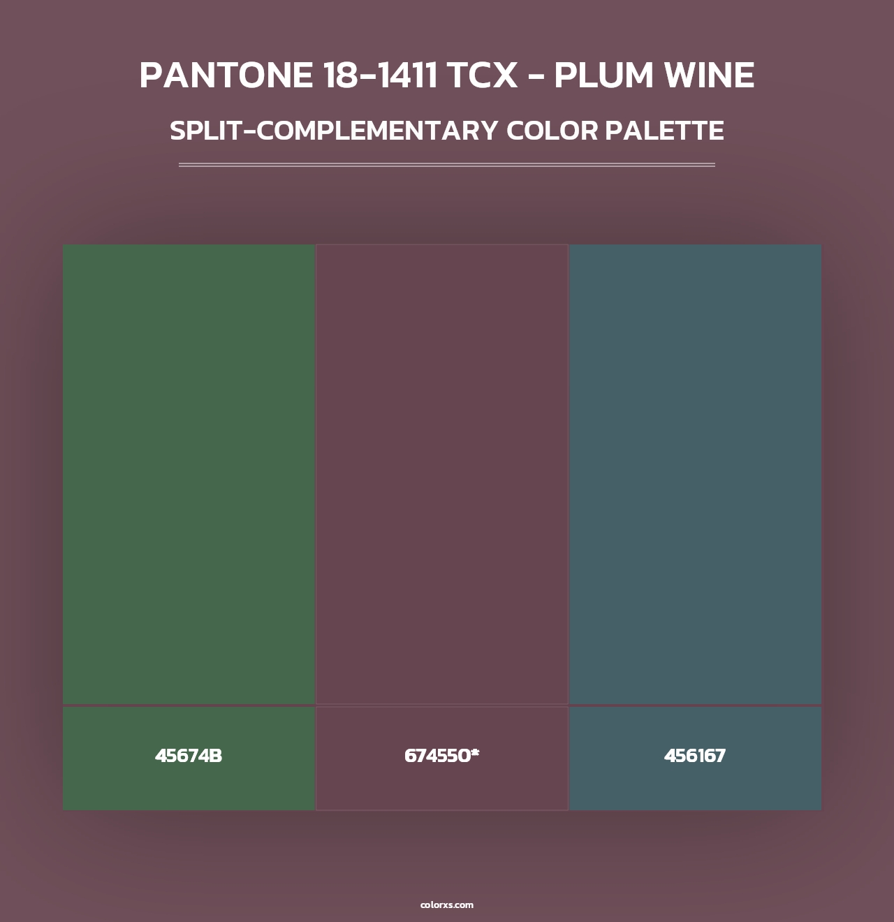 PANTONE 18-1411 TCX - Plum Wine - Split-Complementary Color Palette