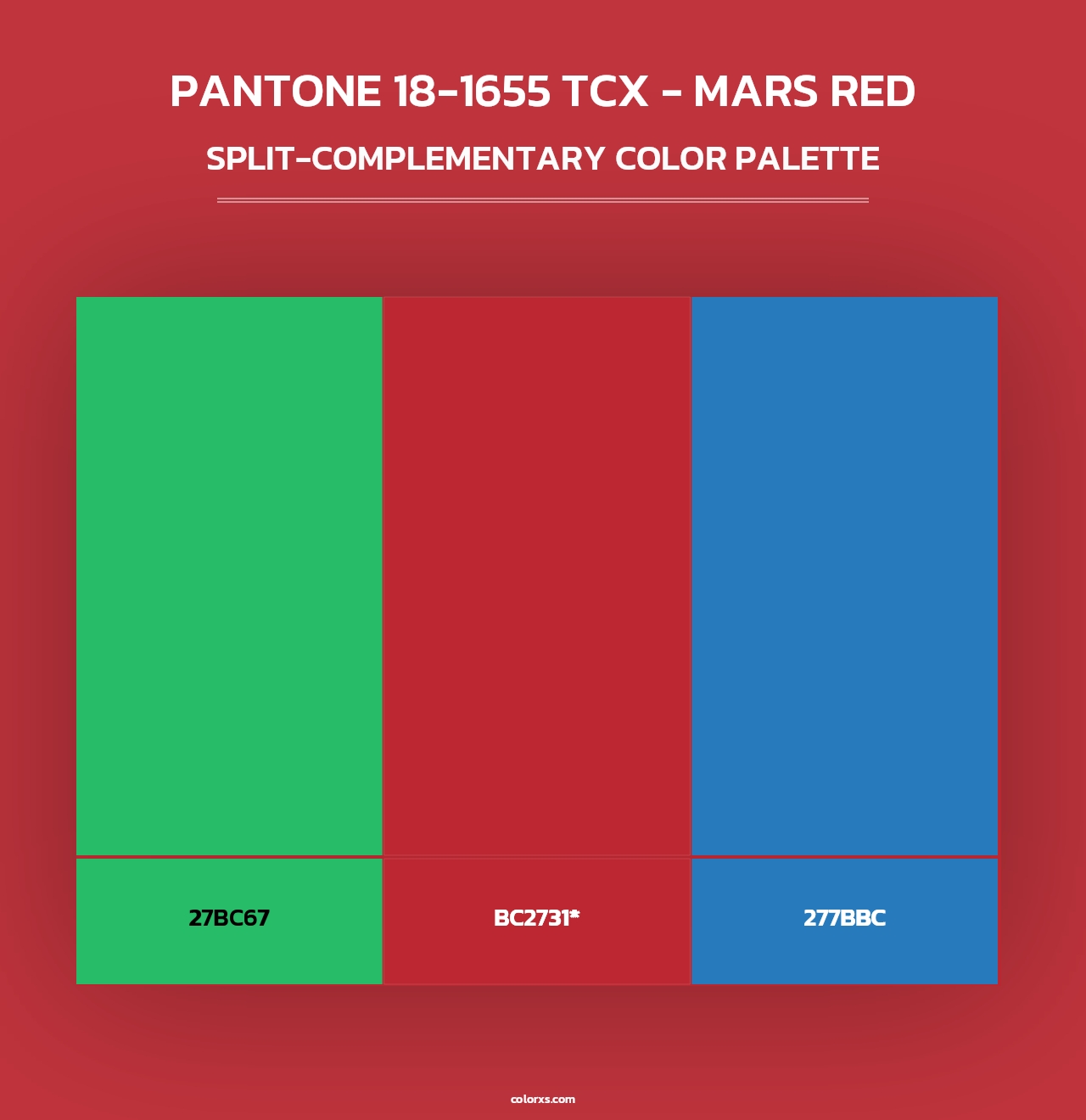 PANTONE 18-1655 TCX - Mars Red - Split-Complementary Color Palette
