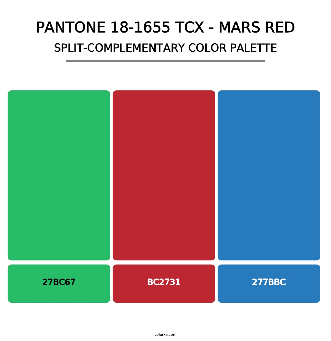 PANTONE 18-1655 TCX - Mars Red - Split-Complementary Color Palette
