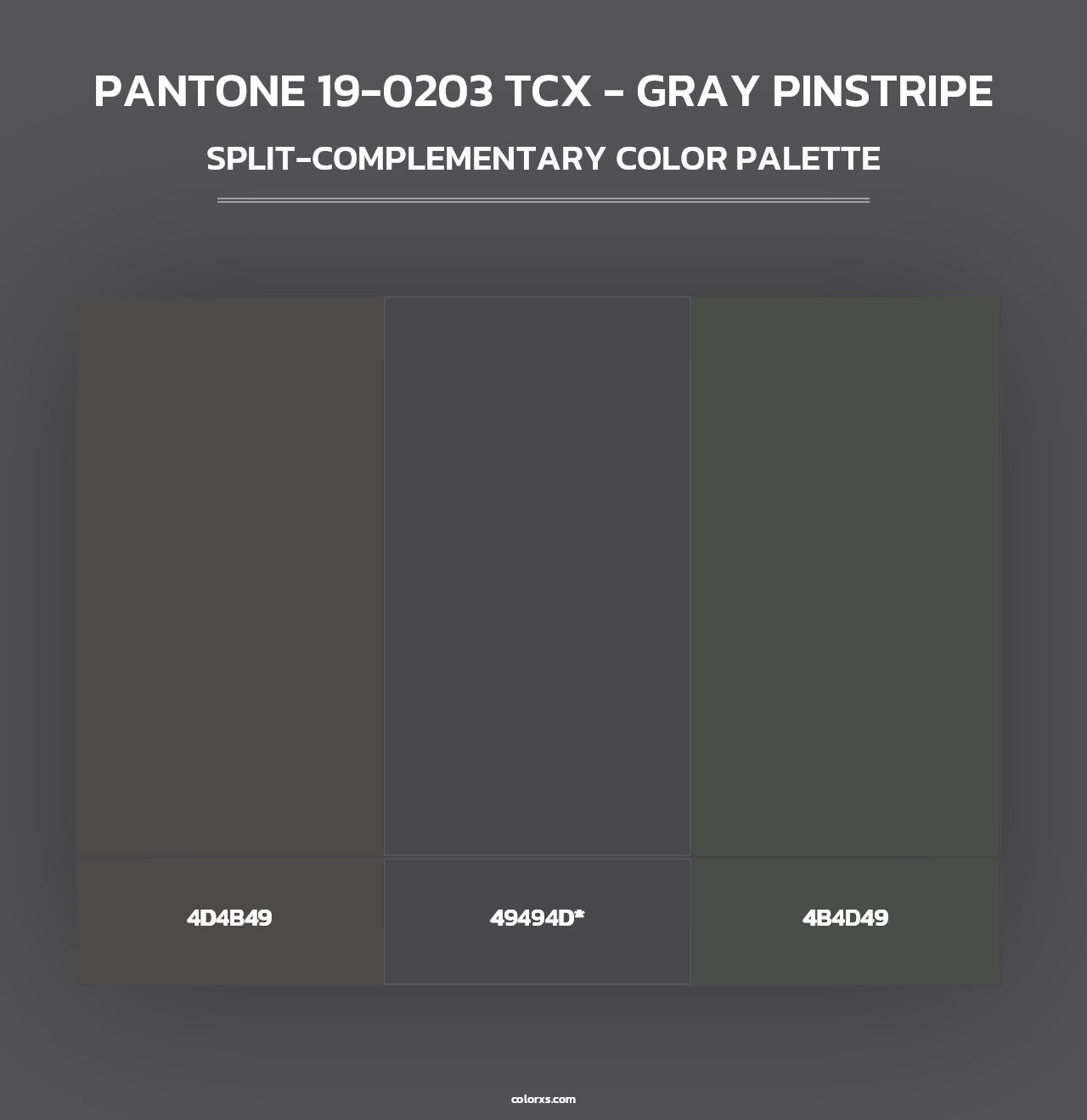 PANTONE 19-0203 TCX - Gray Pinstripe - Split-Complementary Color Palette